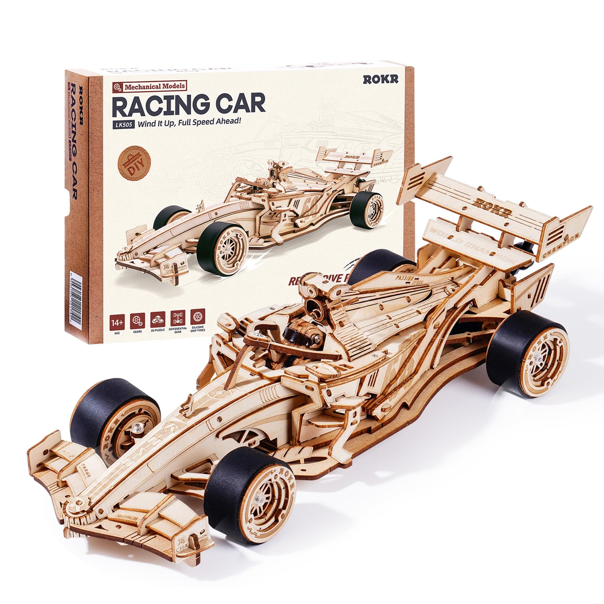 ROKR 3D Wooden Puzzle 1:18 Scale Formula Racing Cars for Adults, 5